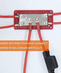 Badass Heavy Duty 450 Amp 12-48 Volt Busbar Box With Six M8 Studs Nickel Plated Copper Power Distribution Block close-up wiring.