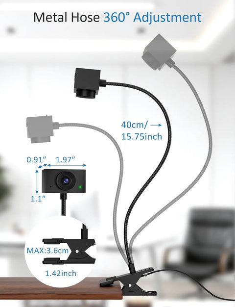 Crisp 1080P Streaming Webcam For Pc And Laptop With Built In Mic and Rock Solid Gooseneck Bracket, 360° adjustable metal hose.