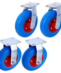 Eight Inch Caster Wheel Set Four Beefy Heavy Duty Flat Free Casters With 360 Degree Swivel And Fixed Plate 220 Lb Capacity Per Wheel