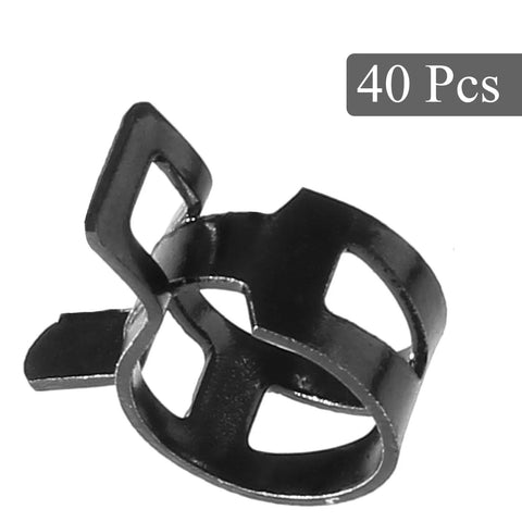 Black spring band hose clamp for small-diameter hoses, fits 6.5–7.2mm OD.