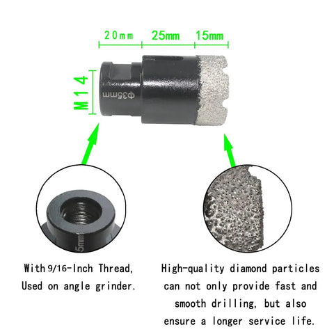 Six Piece Diamond Hole Saw Kit For Granite Marble Porcelain Tile Stone Brick Vacuum Brazed Core Bits 20mm with close-up details