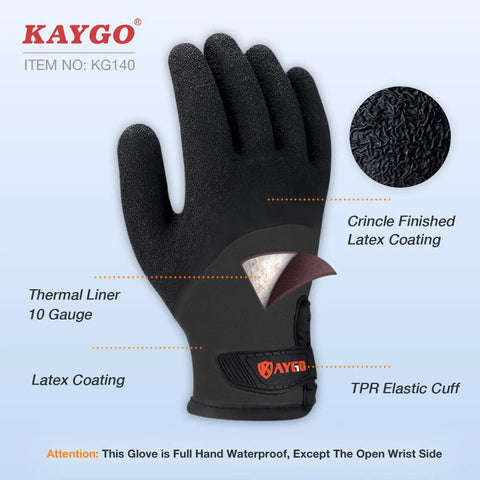 Waterproof Thermal Work Gloves With Full Hand Latex Coating And Insulated Acrylic Liner For Freezer Cold Weather Dope Crinkle Grip For Men And Women Red Large showing crinkle grip texture and thermal liner.