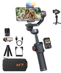 Smartphone Gimbal Stabilizer With 3 Axis Stabilization, Magnetic AI Tracker, Detachable Touchscreen Remote on white background