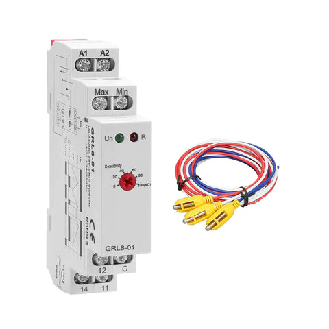 Water Level Sensor Control Relay 10A For DIN Rail AC/DC 24V-240V with 5ft PLT-01 Detector Sensor and wiring