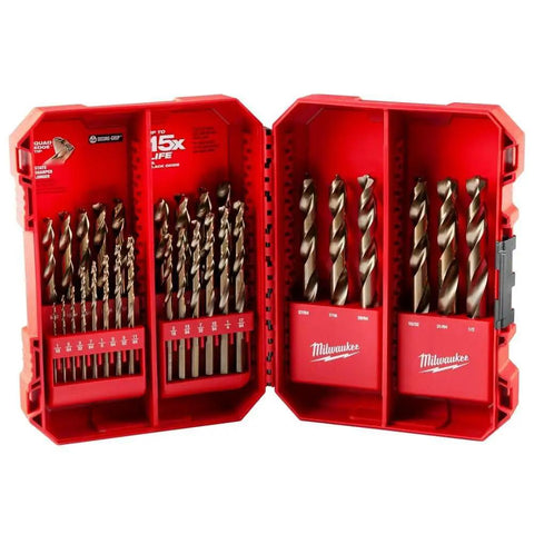29 Piece Cobalt Helix Drill Bit Set For Wood And Metal Projects With Center Point Tips Great For Home Repair And Woodworking Heavy Duty And Pro Grade Durable Red Finish Brad Point Style Bits For Clean Starts And Precise Holes