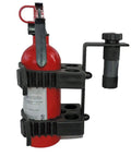 Ranger And General Fire Extinguisher Mount, tool-free aluminum bracket securing red extinguisher, for off-road beds