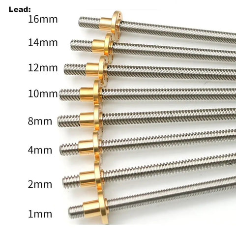 T8 Heavy Duty Lead Screw With Copper Nut For 3D Printers In Stainless Steel 8mm Thread 1mm Pitch 1mm Lead Lengths From 80mm To 500mm Drop In For Linear Motion Linear Guides And Motor Screw Applications, 1mm lead size