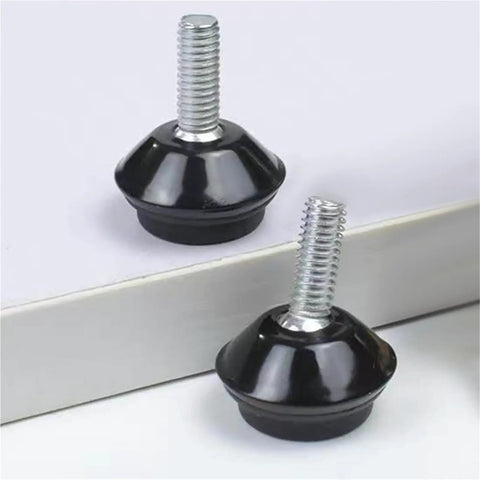 20 Piece Stainless Steel Adjustable Furniture Feet Featuring M6 Threaded Levelers With Thick Non Slip Rubber Bottoms shown in close-up.