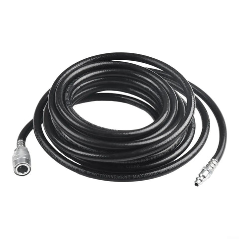 Heavy Duty 24.6 Foot PVC Air Compressor Hose With Quick Connect Fittings, black coiled hose with metal fittings