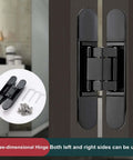 2 Pack Hidden Door Hinges 180 Degree Swing Heavy Duty 265 Lb Load Bearing for seamless cabinet doors zinc alloy black close-up