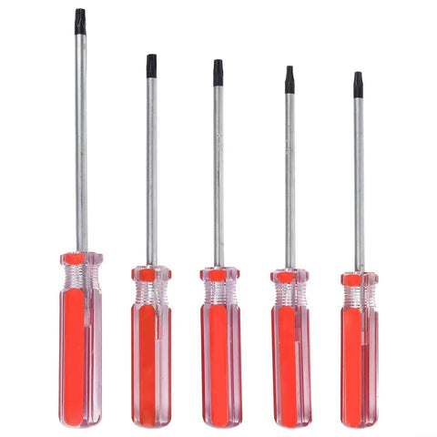 Top Tier 5 Pc Torx Screwdriver Set T15 To T30 Star Bit Kit With Deep Reach Handle Perfect For Impact Driver Usage Electronics Repair and Furniture Build Jobs Made From Tough Chrome Vanadium Steel five-piece Torx screwdrivers