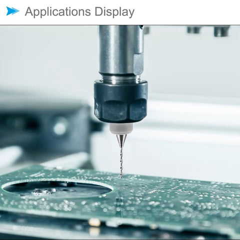 CNC machine using Pro Grade Tungsten Carbide PCB Drill Bits Set Of Ten With One Eighth Inch Shank And One Millimeter Cutting Edge on circuit board