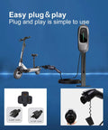 No Sweat J1772 To Nema 5 15 And 5 20 Outlet Adapter With Short Cable connecting electric scooter to charging station.