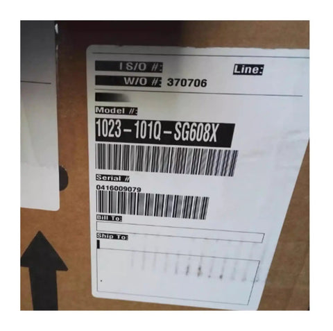 Label on Heavy Duty Rotary Vane Vacuum Pump packaging, displaying model 1023-101Q-SG608X for identification.