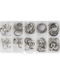 100 Piece 8 To 18mm Stainless Steel Shaft Bearing Retaining Clips Snap Rings C Type External Circlips Washers Set in organizer box
