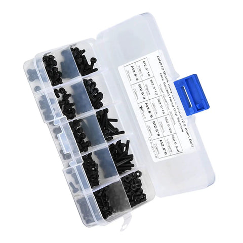 M2.5 Hex Socket Head Cap Screws And Nuts Kit 300 Pieces 12.9 Grade Black Alloy Steel Assorted Lengths in plastic box