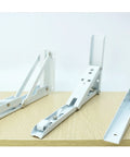 Rock Solid Folding Shelf Brackets Slick 304 Stainless Steel Floating Shelves Corner Supports in white, showcasing folded design.