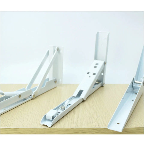Rock Solid Folding Shelf Brackets Slick 304 Stainless Steel Floating Shelves Corner Supports in white, showcasing folded design.