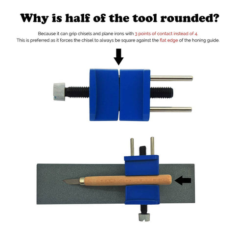 Image showing the Precision Honing Guide Sharpening Jig For Chisels And Planer Blades Fixed Angle Knife Sharpener with a chisel clamped in place.