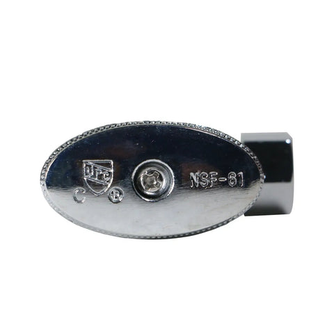 Label detail on a 10 Pack One Half Inch PEX To Three Eighths Inch OD Compression Angle Stop Valve With Brass Body, NSF 61 certified.