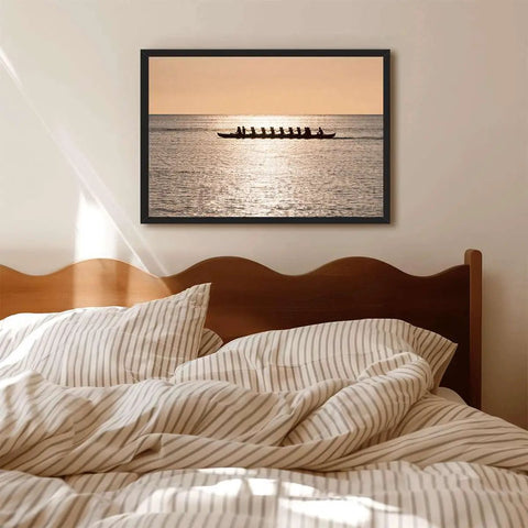 Sunset Rowing Team Canvas Print With Ocean Silhouette Minimalist Wall Art For Living Room And Office Dope Multiple Size Options Framed Poster In Black 24x36 Trendy Home Decor For Modern Spaces