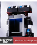 Slick Filament Storage Rack Compatible With Bambu Lab H2 Series mounted alongside printer, holding four AMS HT spools.