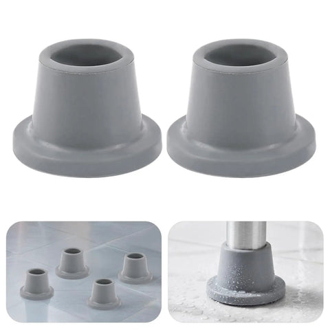 Grippy Anti Slip Rubber Feet for Shower Chairs, light grey, 4 pack, on wet bathroom floor providing enhanced stability and safe grip.