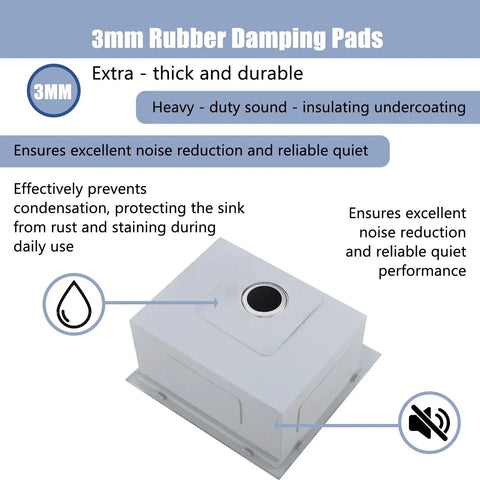 3mm rubber damping pads detail for Stainless Steel Bar Sink Drop In 15 By 20 Inch Topmount Single Bowl Workstation Kitchen Sink