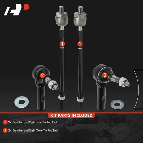 Front Inner And Outer Tie Rod End Kit For Dodge Dakota Durango RWD Beef Up Steering Replacement To Fix Loose Steering Vibration And Play With Easy Install, 4pc set