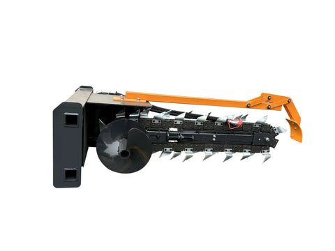 Field Trencher Skid Steer Attachment For Farms And Landscapes With 48 Inch Trench Depth And 8 Inch Cutting Width 15 To 25 GPM At 3000 PSI Hydraulic Flow Heavy Duty Build For Agriculture Gardening And Municipal Projects US Stock