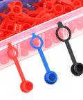 300 Piece Plastic Grease Fitting Cap Set For Grease Zerks Keeps Dirt And Moisture Out Color Coded Snap On Caps For Automotive Shop Garage Great For DIYers And Pros Alike Keep Tools Clean And Protected In Any Garage, showing red, blue, black caps