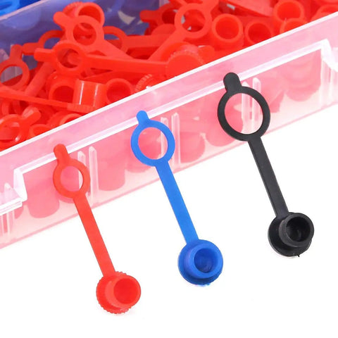 300 Piece Plastic Grease Fitting Cap Set For Grease Zerks Keeps Dirt And Moisture Out Color Coded Snap On Caps For Automotive Shop Garage Great For DIYers And Pros Alike Keep Tools Clean And Protected In Any Garage, showing red, blue, black caps