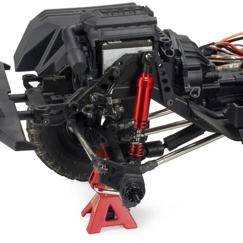 Beefy 4Pc Aluminum Big Bore Shocks 95mm for 1/10 RC Crawler Builds installation on chassis with gold finish