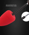 Close-up of Cylindrical Drill Polishing Tool with red foam sponge pad and quickswap bit, safe for chrome and uncoated surfaces.