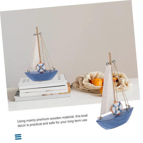 Mediterranean Wooden Sailboat Model Decor for Home and Office Cozy Cottage Nautical Vibe Ornament on books and table