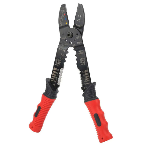 Ergonomic Wire Terminal Crimping Tool and Wire Stripper for Insulated Terminals M5 M4 M3.5 M3.0 M2.6 with ergonomic red grips