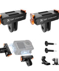 Magnetic Quick Release Adapter Mount For DJI Osmo Action 3 4 5 Pro Two Pack With One Quarter Inch Adapter and accessories.