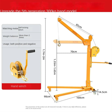 Tough As Nails Mobile Small Crane, Silent Rubber Casters That Glide Like Butter, Professional Grade Manual Portable Hoist And Household Electric Lifting System For Yard Projects with dimensions.