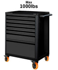 Heavy Duty 3 Inch Caster Set Of 4 With Dual Locking Wheels No Noise Swivel Plate For Furniture And Workbenches Rolls Smooth And Locks Down Secure Total Badass Heavy Hauler Mobility Kit Includes Free Hardware on a black tool cart with multiple drawers.