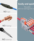 Lever Wire Connector Kit 10 Pack For DIY Quick Push In Splicing beside examples of non-damaging wire connection techniques.
