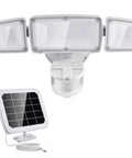 Solar Security Light With Motion Sensor Rechargeable 2400mAh Battery Delivers 1600 Lumen Flood Light IP65 Weatherproof Outdoor Lighting For Garage Yard Porch Entryway Energy Saving No Fuss Install with solar panel and sensor unit