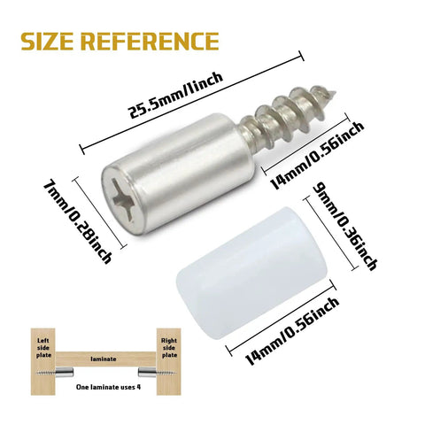 Close-up of 50 Pack Cabinet Shelf Pegs With Grip Tight Sleeve and size reference, showcasing self-tapping screw design and rubber cap.