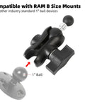 Heavy-Duty 1-Inch To 17mm Ball Adapter With 2.36-Inch Short Double Socket Arm For RAM B-Size Mounts Garmin GPS And 17mm Swivel Ball Phone Mounts Aluminum Alloy With Rubber-Coated Ball For Rock-Solid Stability, shown with 1 inch ball