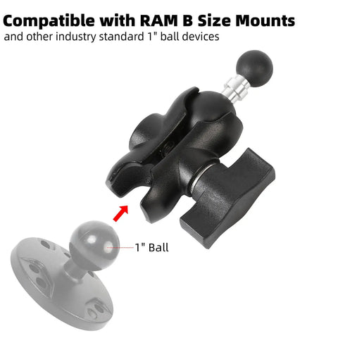 Heavy-Duty 1-Inch To 17mm Ball Adapter With 2.36-Inch Short Double Socket Arm For RAM B-Size Mounts Garmin GPS And 17mm Swivel Ball Phone Mounts Aluminum Alloy With Rubber-Coated Ball For Rock-Solid Stability, shown with 1 inch ball