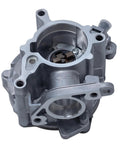 Gray aluminum brake vacuum pump housing, front view with circular bore and mounting bosses