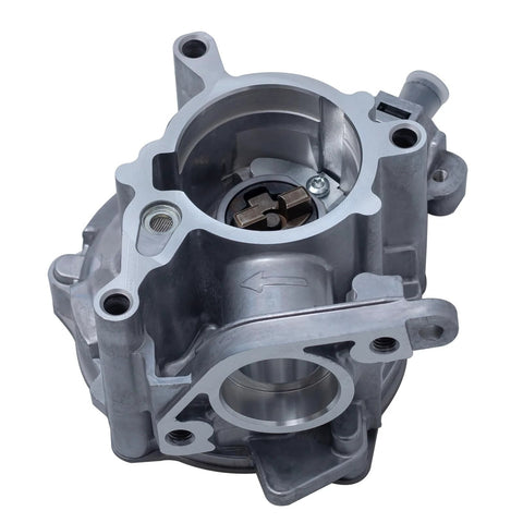 Gray aluminum brake vacuum pump housing, front view with circular bore and mounting bosses