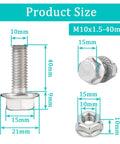 Product size diagram of 6Pcs M10x1.5 40mm Stainless Steel Flange Exhaust Bolts Nuts Kit For Securing Exhaust Manifold And Components