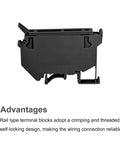 DIN Rail Mount Screw Type Fuse Holder Terminal Block Black UK5 Pack Of 10 side view showing advantages in wiring connections.