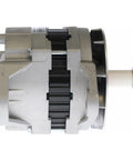 Side view of heavy-duty truck alternator, 12V 160A, for Volvo Kenworth Freightliner with Cat Cummins engines 1988-1996; OEM compatible.