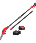 Cordless Pole Saw With 14 Foot Reach, 8 Inch Bar, 4.0Ah Battery And Charger Included, angled head, extension pole visible